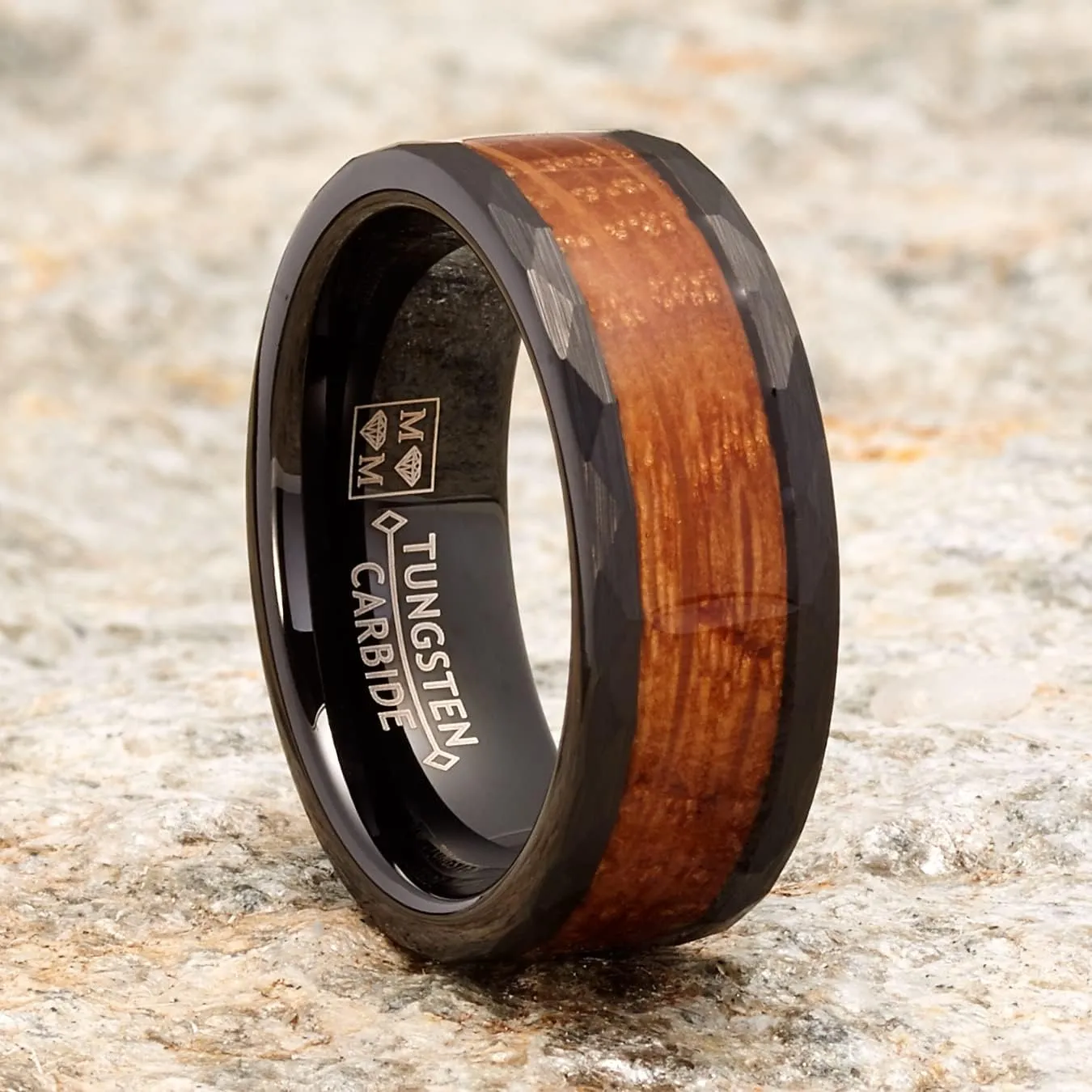 Metal Masters Co. Mens Whiskey Barrel Oakwood Tungsten Carbide Ring Wedding Band Black Inlay 8MM
