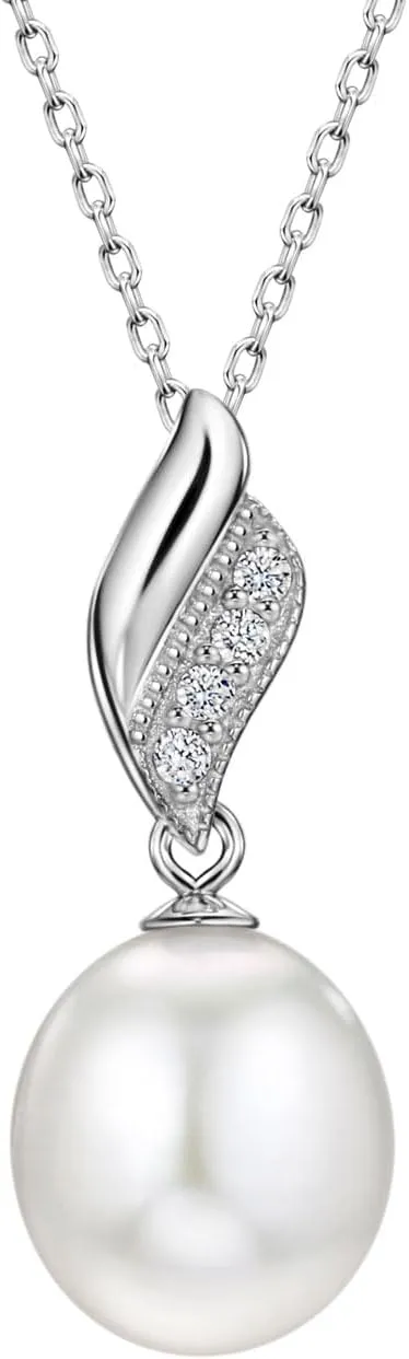 Michooyel S925 Freshwater Pearl Pendant Necklace for Women Pearl 10-11mm Cubic Zirconia Wave Necklaces Sterling Silver Jewelry for Women, 16-18 inch