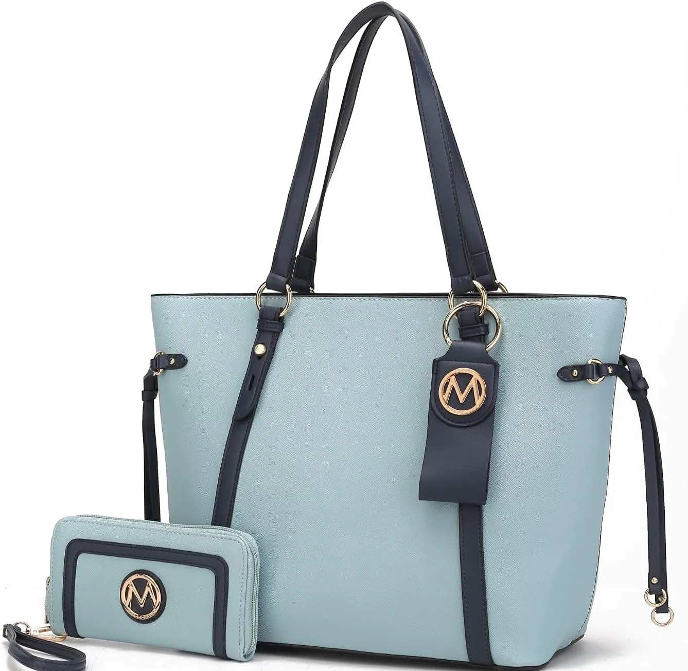 MKF Set Shoulder Bag for Women & Wristlet Wallet Purse: Top Handle Tote Satchel PU Leather Handbag Pocketbook