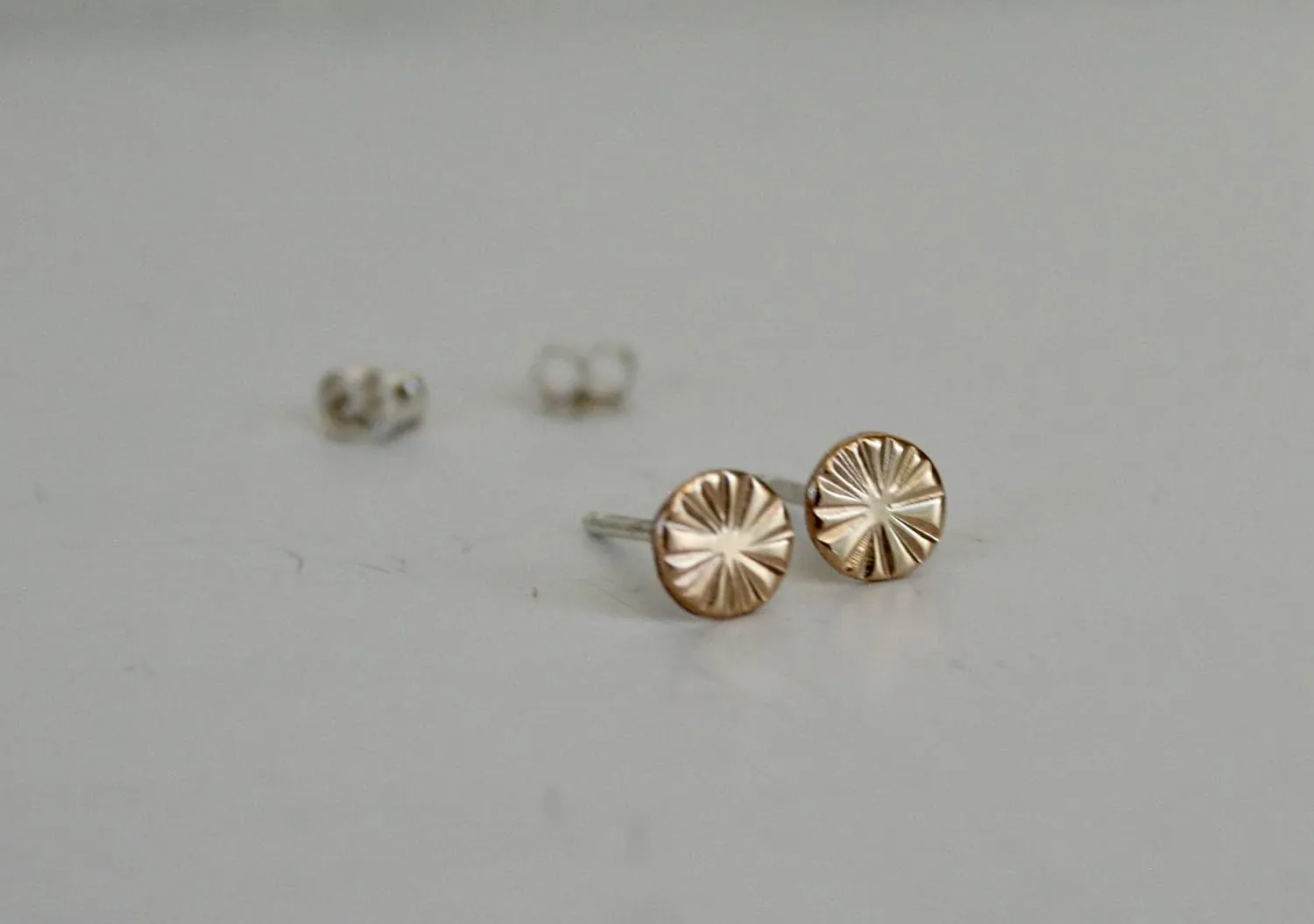 Modern 5mm Hammered Round Gold Filled Stud Earrings, Gold Filled Lobe Piercings, Sunshine Design (Yellow Gold Filled)