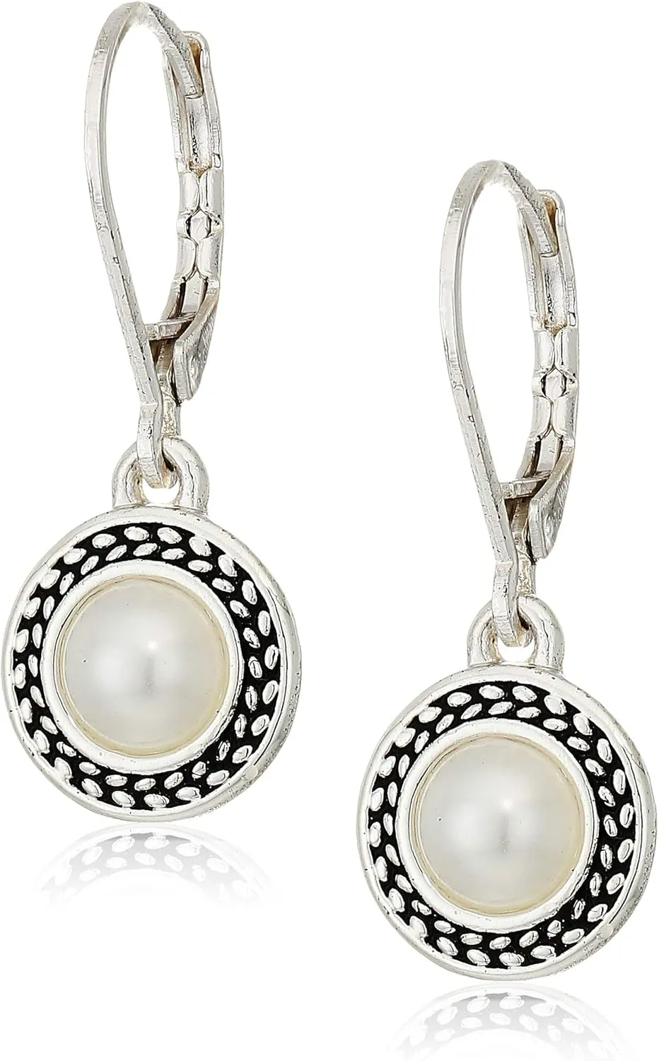 Napier Women's Silvertone and White Pearl Drop Leverback Earrings