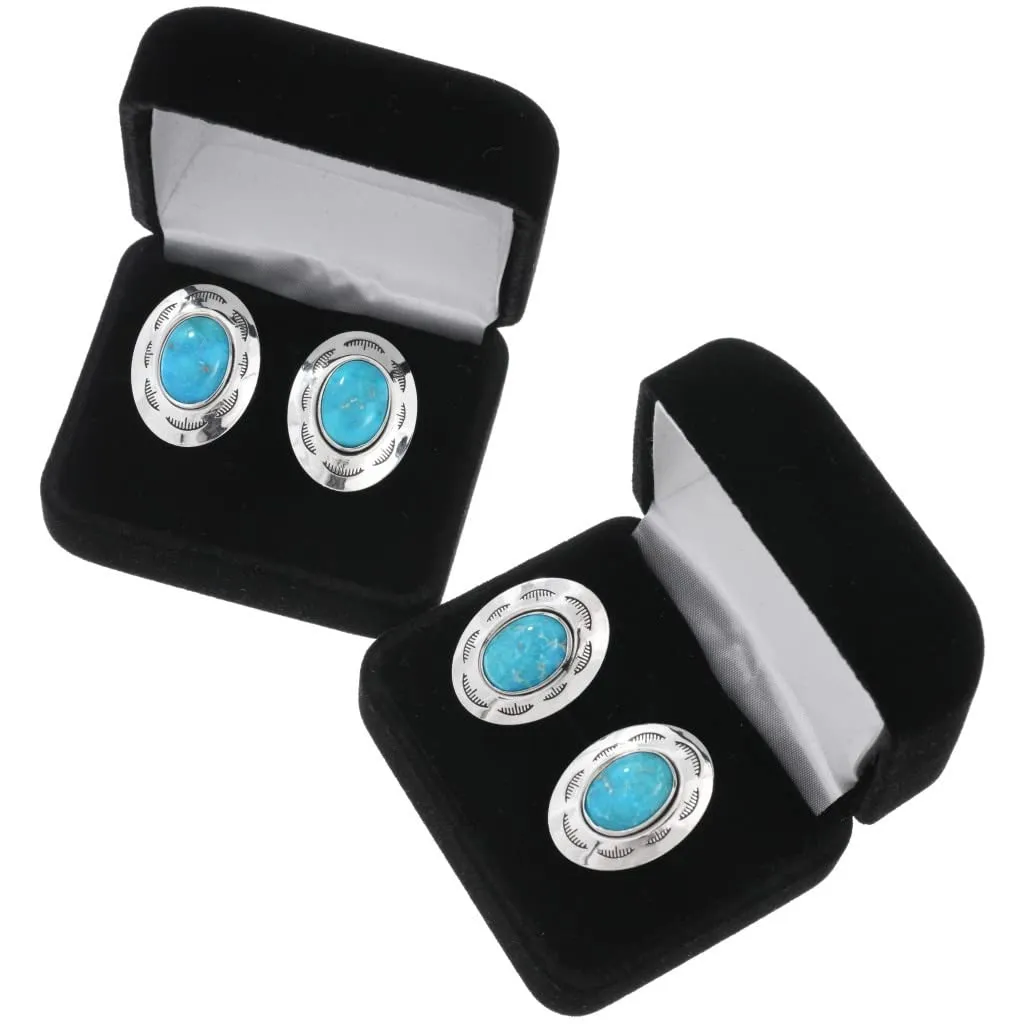 Navajo Turquoise Silver Cuff Links Hammered Sterling Concho Design 3745