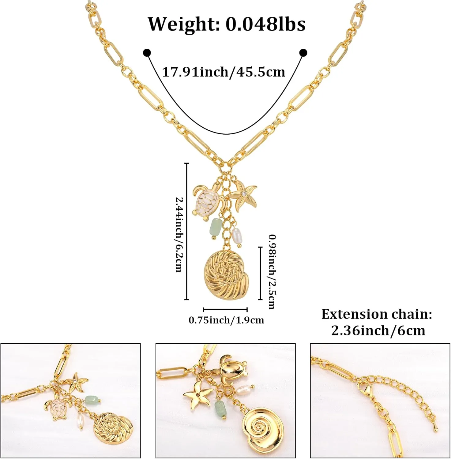 NEKOL Evil Eye Conch Peace Sign Butterfly Charm Necklace for Women, 14K Gold Plated Choker Charm Necklace, Paperclip Cubic Zircon Trendy Necklace Jewelry Gift for Christmas Day
