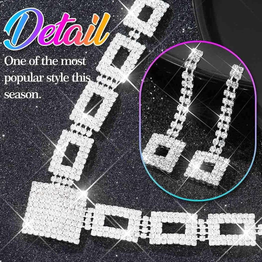 Nicute Rhinestone Bride Wedding Jewelry Set Bridal Necklace Bracelet Earrings Set Prom Costume Jewelry for Women