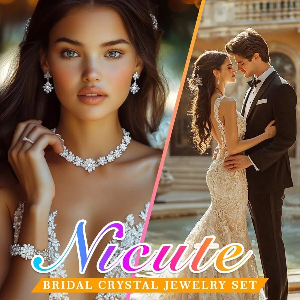 Nicute Rhinestone Necklace Jewelry Set Silver Necklace and Hoop Earrings Crystal Wedding Choker Jewelry for Women