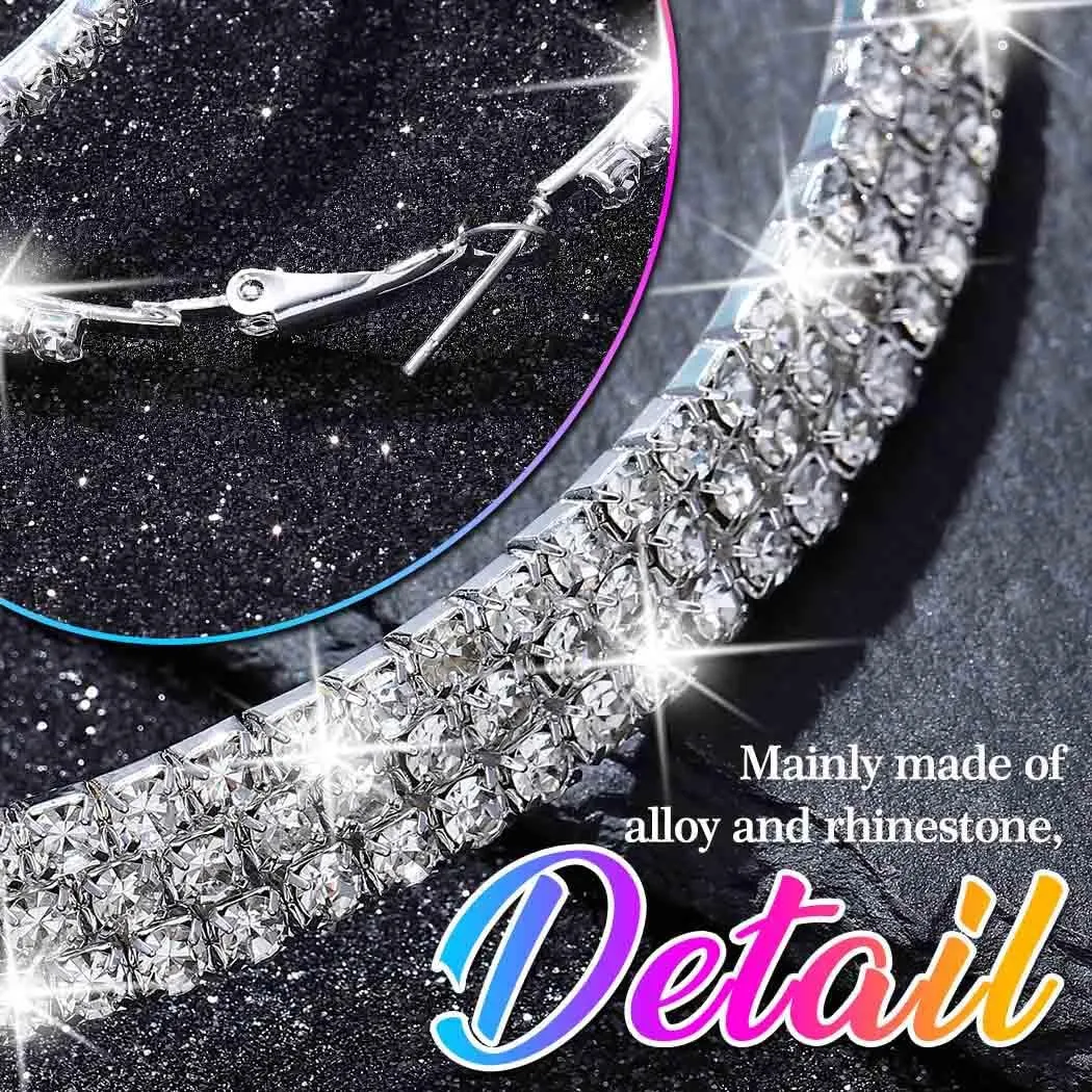 Nicute Rhinestone Necklace Jewelry Set Silver Necklace and Hoop Earrings Crystal Wedding Choker Jewelry for Women