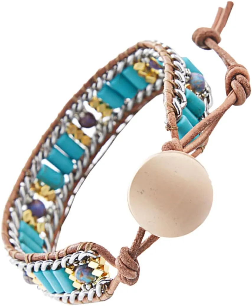 NOLITOY Ethnic Natural Stones Woven Bracelet for Women Unique Bangle Jewelry Present for Valentine Day Birthdays Special Occasions Design Beautiful Colors