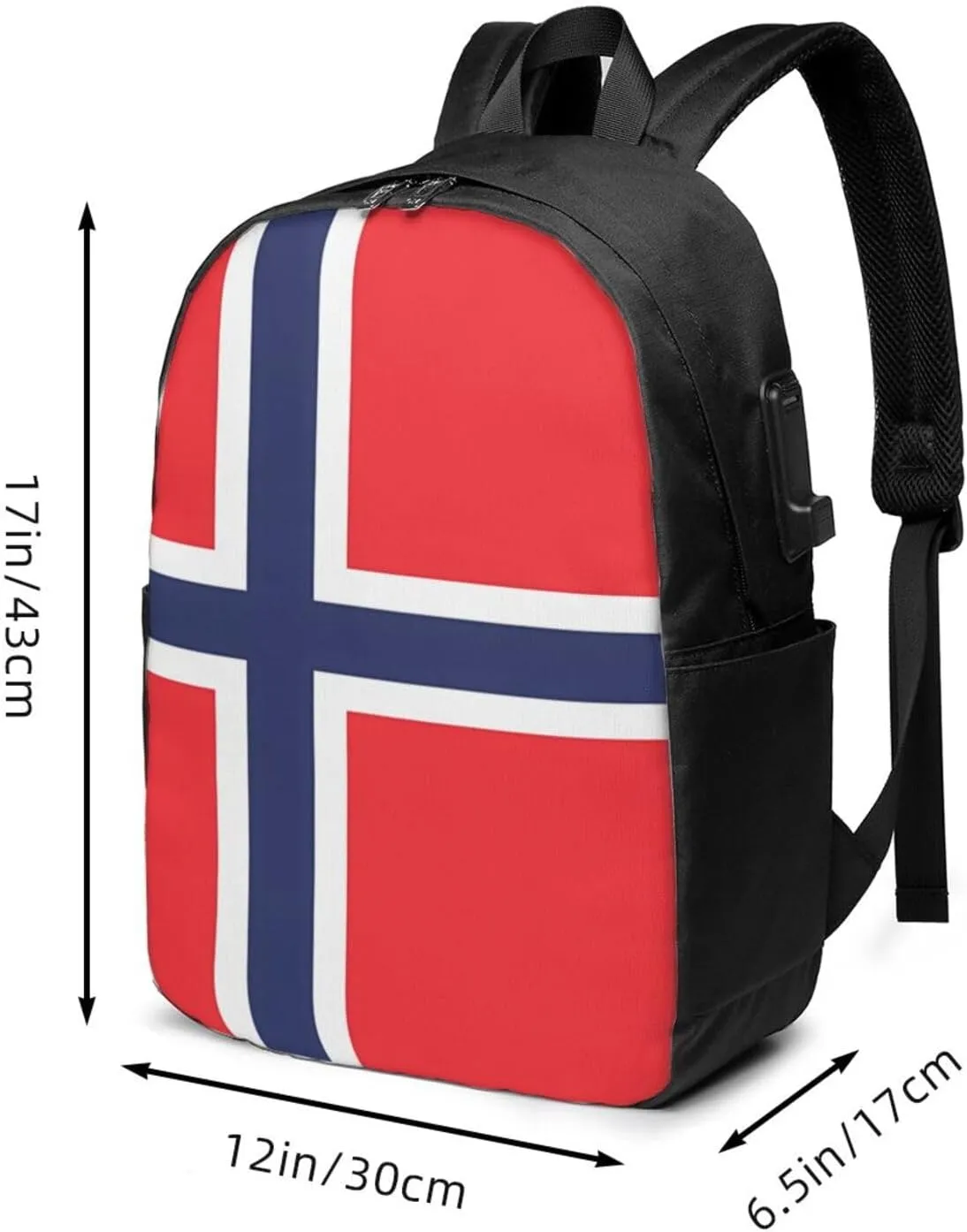 Norway Norwegian Flag Laptop Backpacks Travel Backpack Casual Business Daypack Sport Rucksack Computer Bag Fits up to 17 Inch Notebook with USB Port