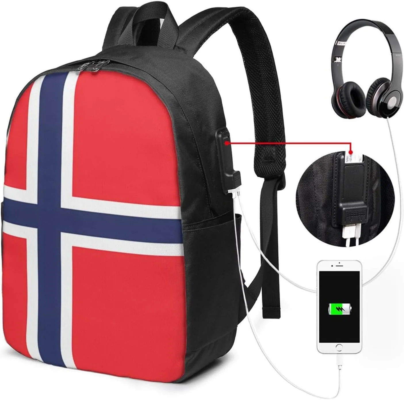 Norway Norwegian Flag Laptop Backpacks Travel Backpack Casual Business Daypack Sport Rucksack Computer Bag Fits up to 17 Inch Notebook with USB Port