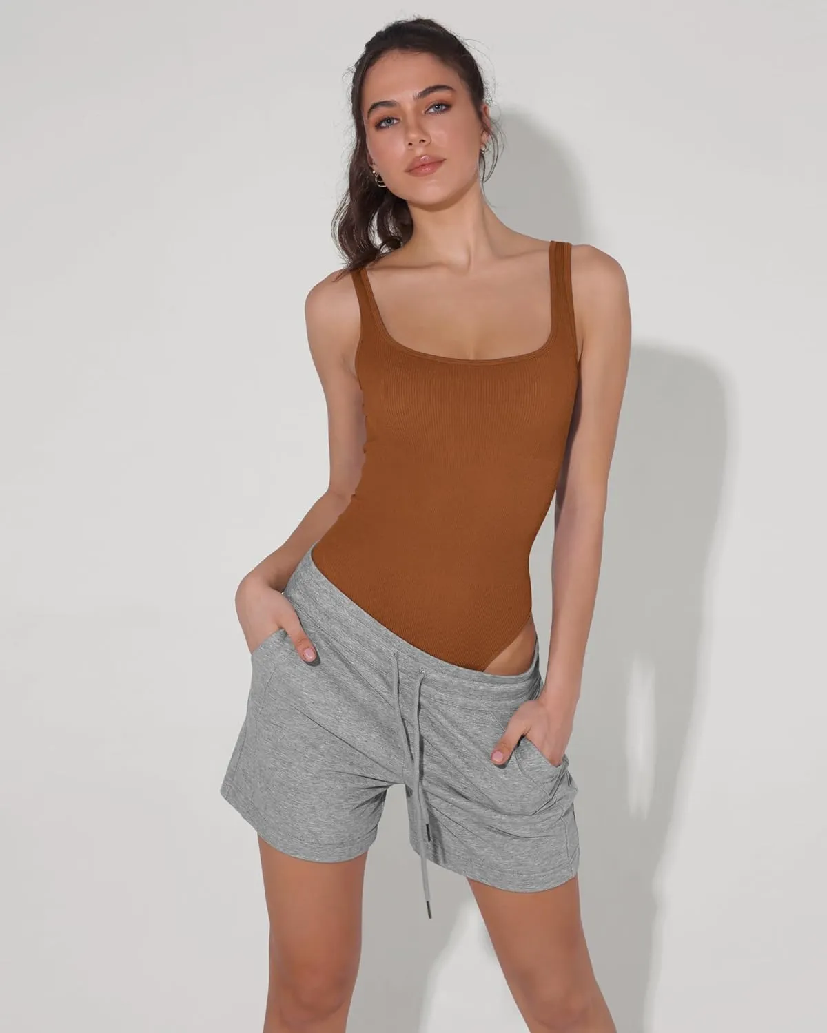 ODODOS Seamless Bodysuit for Women Ribbed Tank Top Sexy Sleeveless Bodysuits