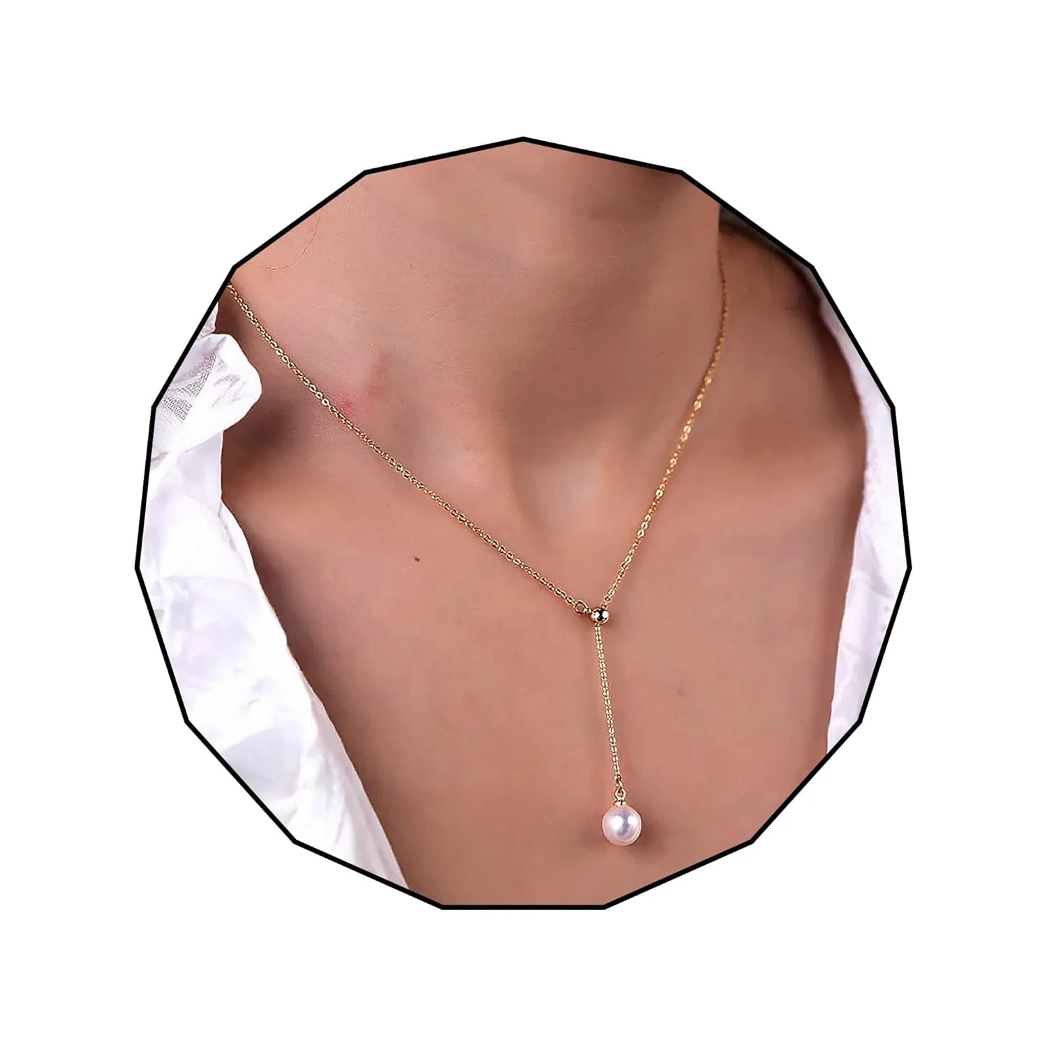 Olbye Pearl Pendant Necklace Silver Drop Necklace Choker Unique Necklace Jewelry for Women (Gold)