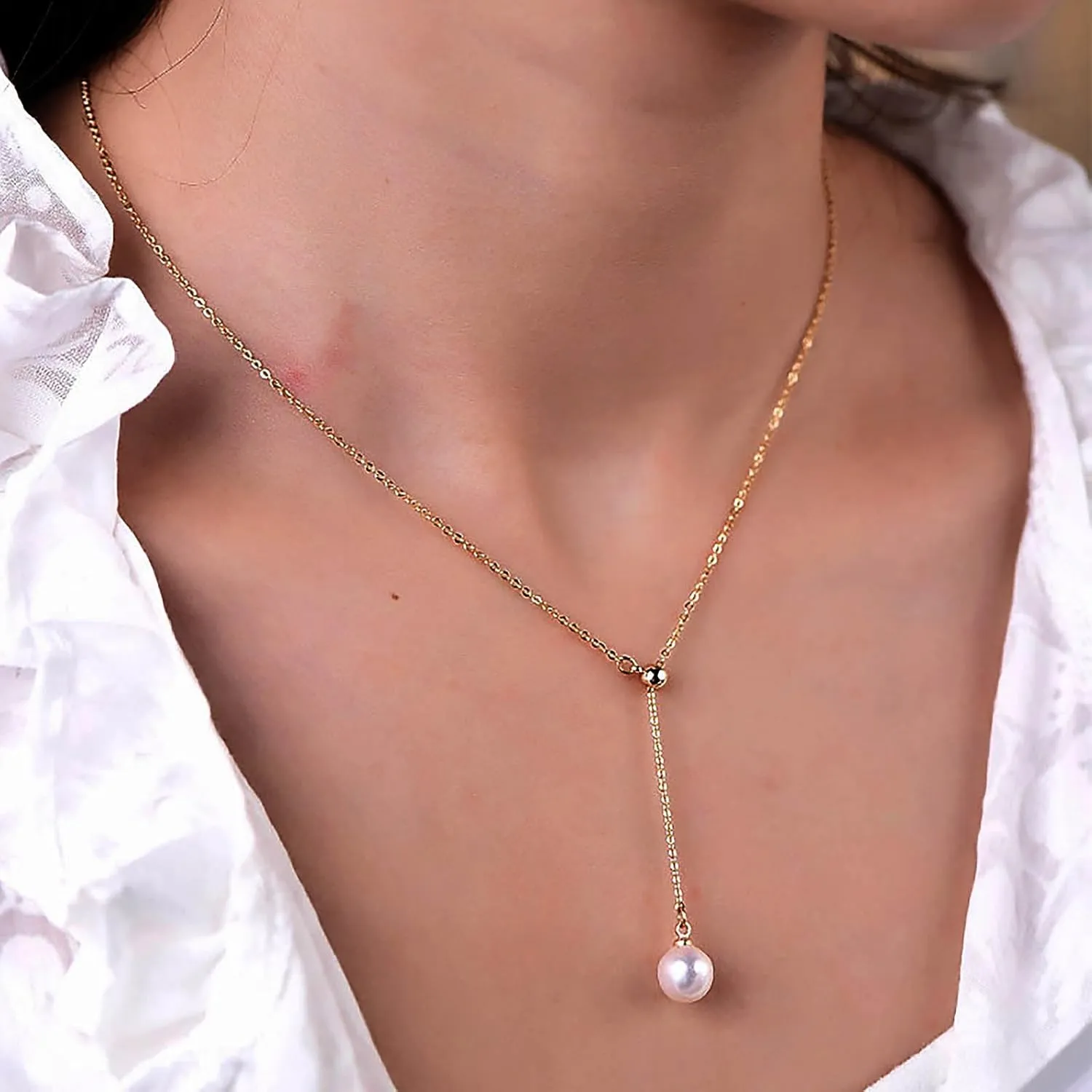 Olbye Pearl Pendant Necklace Silver Drop Necklace Choker Unique Necklace Jewelry for Women (Gold)