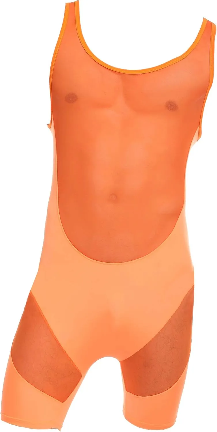 ONEFIT Men's Mesh Bodysuits Jumpsuit Undershirt Jockstrap Wrestling Singlet Bodysuit Underwear