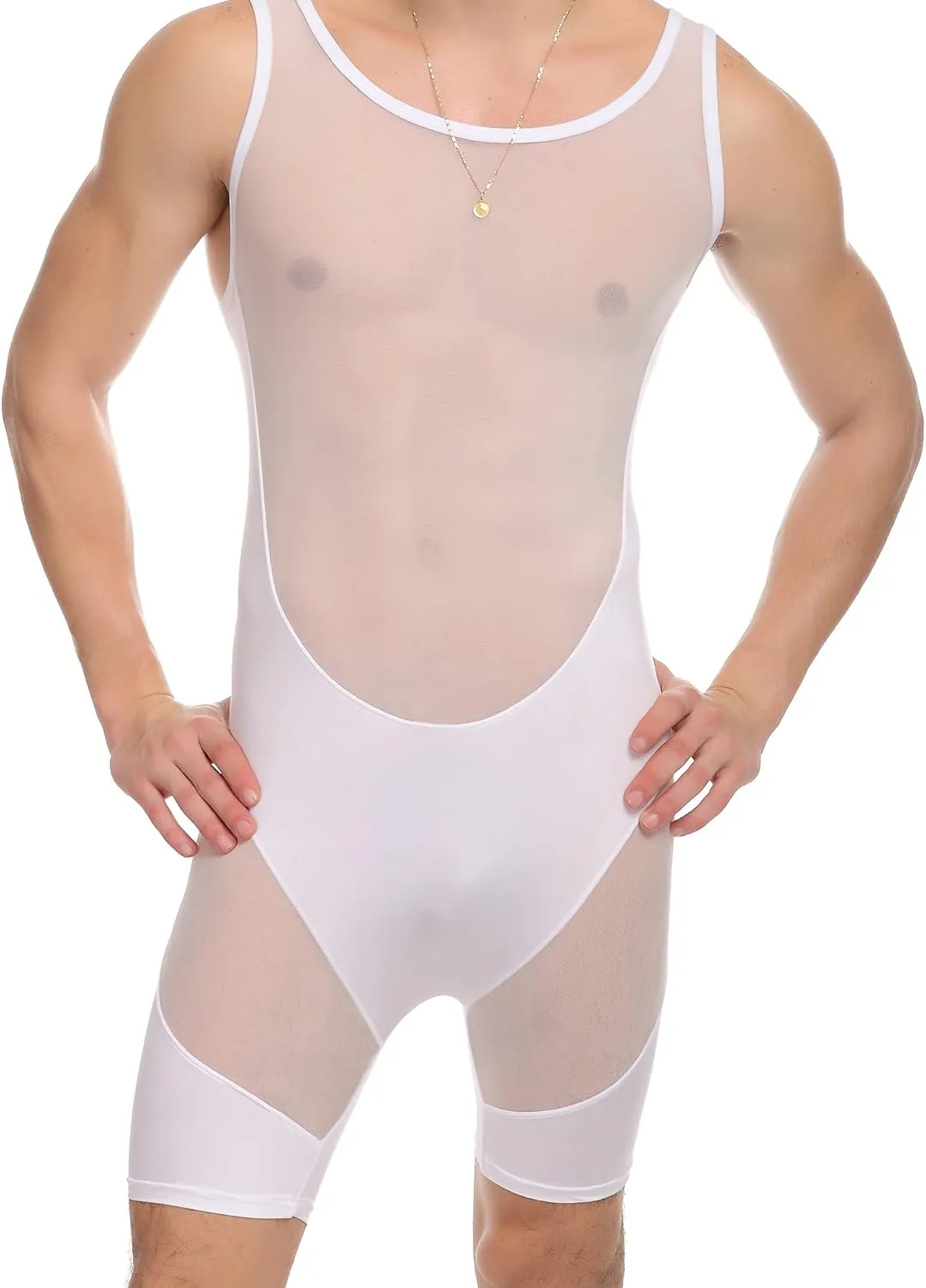 ONEFIT Men's Mesh Bodysuits Jumpsuit Undershirt Jockstrap Wrestling Singlet Bodysuit Underwear