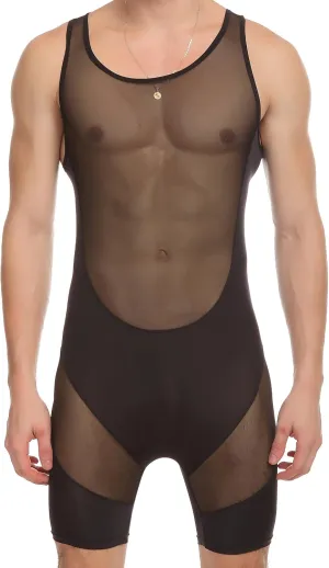 ONEFIT Men's Mesh Bodysuits Jumpsuit Undershirt Jockstrap Wrestling Singlet Bodysuit Underwear