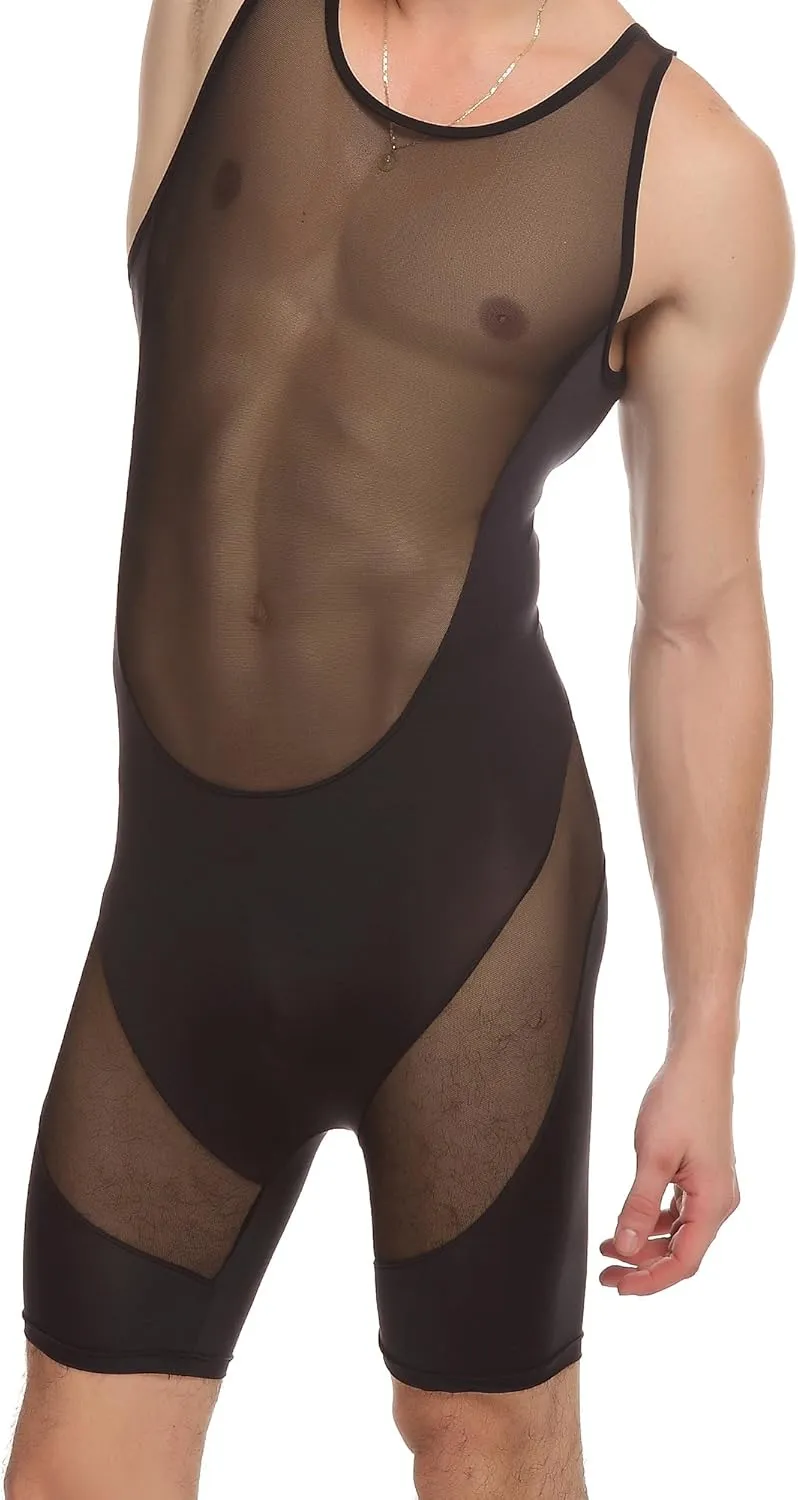 ONEFIT Men's Mesh Bodysuits Jumpsuit Undershirt Jockstrap Wrestling Singlet Bodysuit Underwear