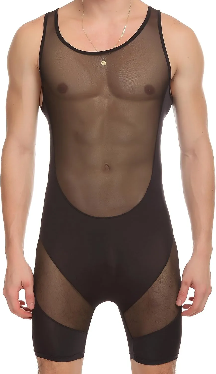 ONEFIT Men's Mesh Bodysuits Jumpsuit Undershirt Jockstrap Wrestling Singlet Bodysuit Underwear