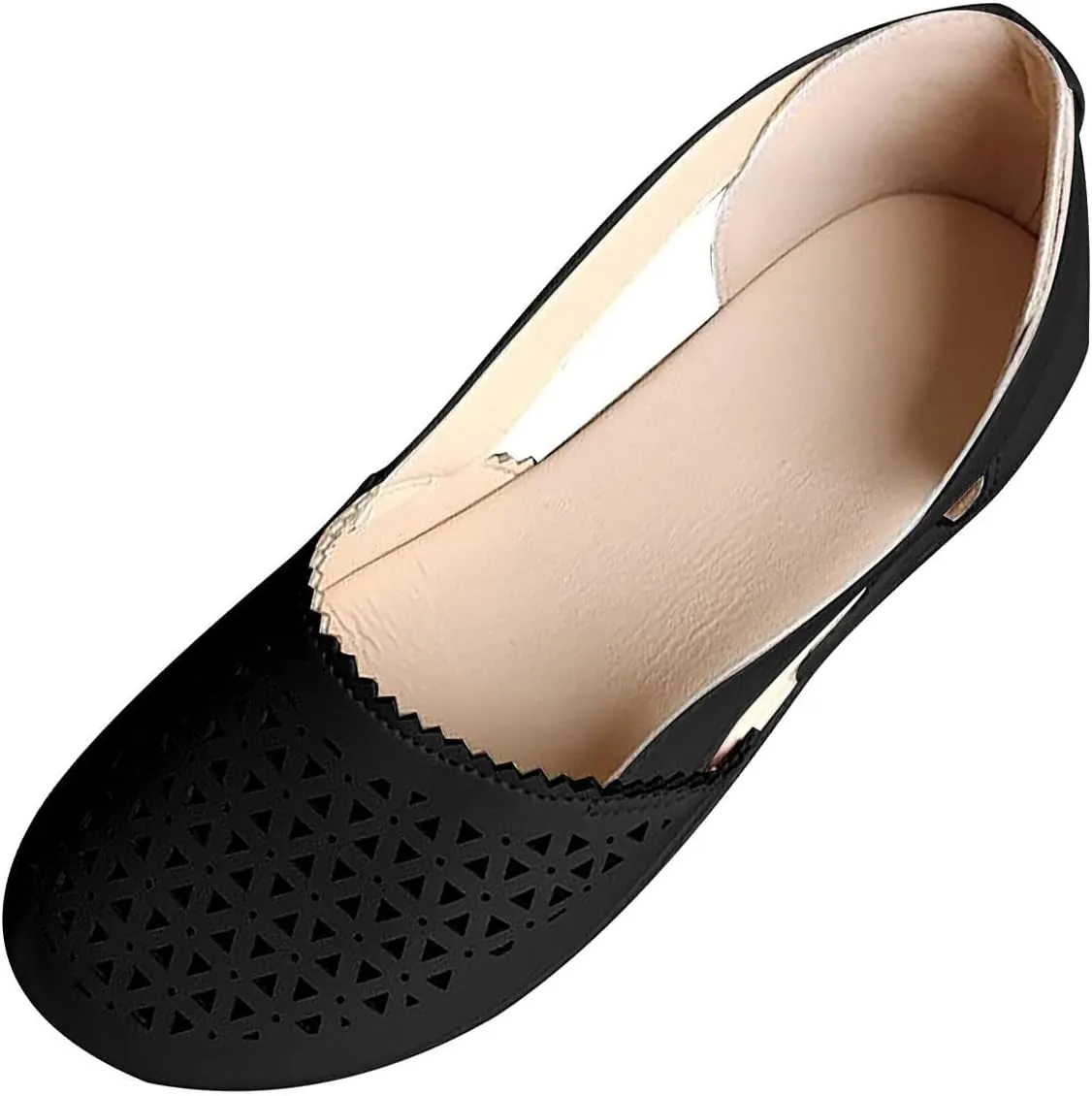 Orthopedic Sandals for Women Summer Round Closed Toe Low Heel Sandals Fashion Casual Hollow Ballet Flats Slip On Loafers Lightweight Breathable Walking Shoes Comfy Wedge Sandalias