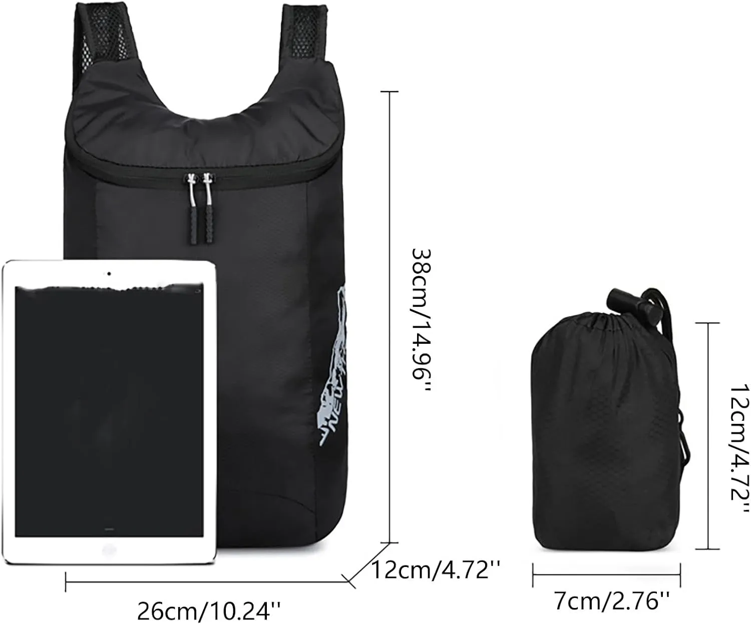 Outdoor Packable Backpack Lightweight Folding Rucking Backpacks Storage Travel Bag for Men Women Sports Daypacks(Black)