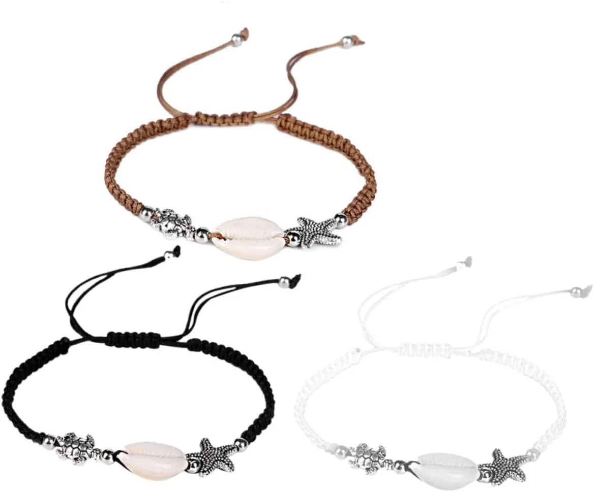 PartyKindom 3pcs Handmade Seashell Wrist Chain Women's Woven Bracelet for Daughter Comfortable Adjustable