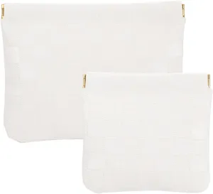 PATIKIL Small Snap Closure Pouches for Purse, 2 Sizes Mini Waterproof Leather Checkered Makeup Bag Portable No Zipper Self-Closing Travel Pocket Organizer Pouch Cosmetic Bag, White
