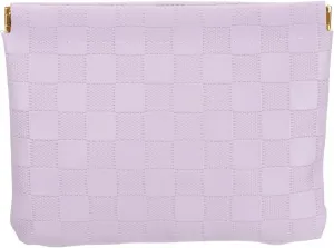 PATIKIL Small Snap Closure Pouches for Purse, 5.5"x7.1" Mini Waterproof Leather Checkered Makeup Bag Portable No Zipper Self-Closing Travel Pocket Organizer Pouch Cosmetic Bag, Purple