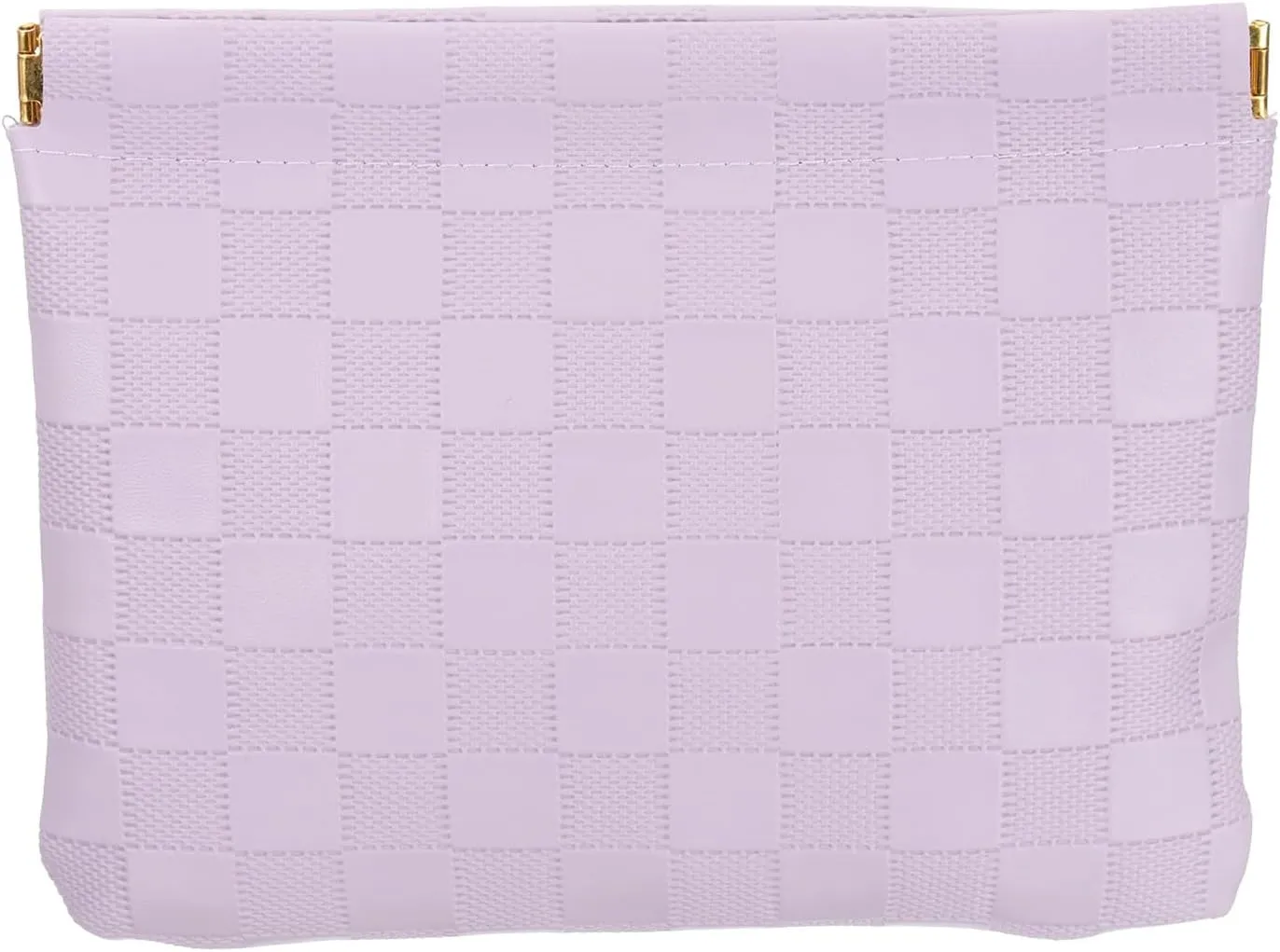 PATIKIL Small Snap Closure Pouches for Purse, 5.5"x7.1" Mini Waterproof Leather Checkered Makeup Bag Portable No Zipper Self-Closing Travel Pocket Organizer Pouch Cosmetic Bag, Purple