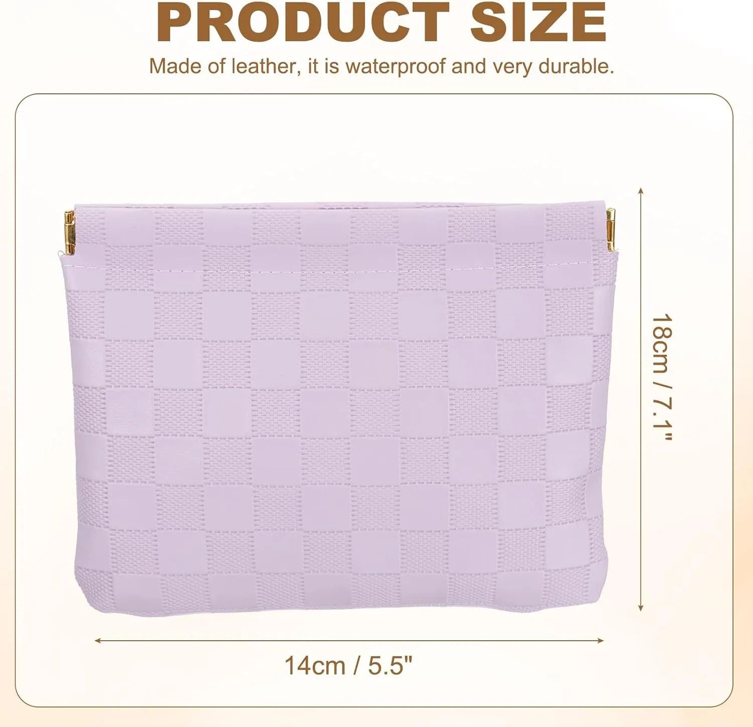 PATIKIL Small Snap Closure Pouches for Purse, 5.5"x7.1" Mini Waterproof Leather Checkered Makeup Bag Portable No Zipper Self-Closing Travel Pocket Organizer Pouch Cosmetic Bag, Purple