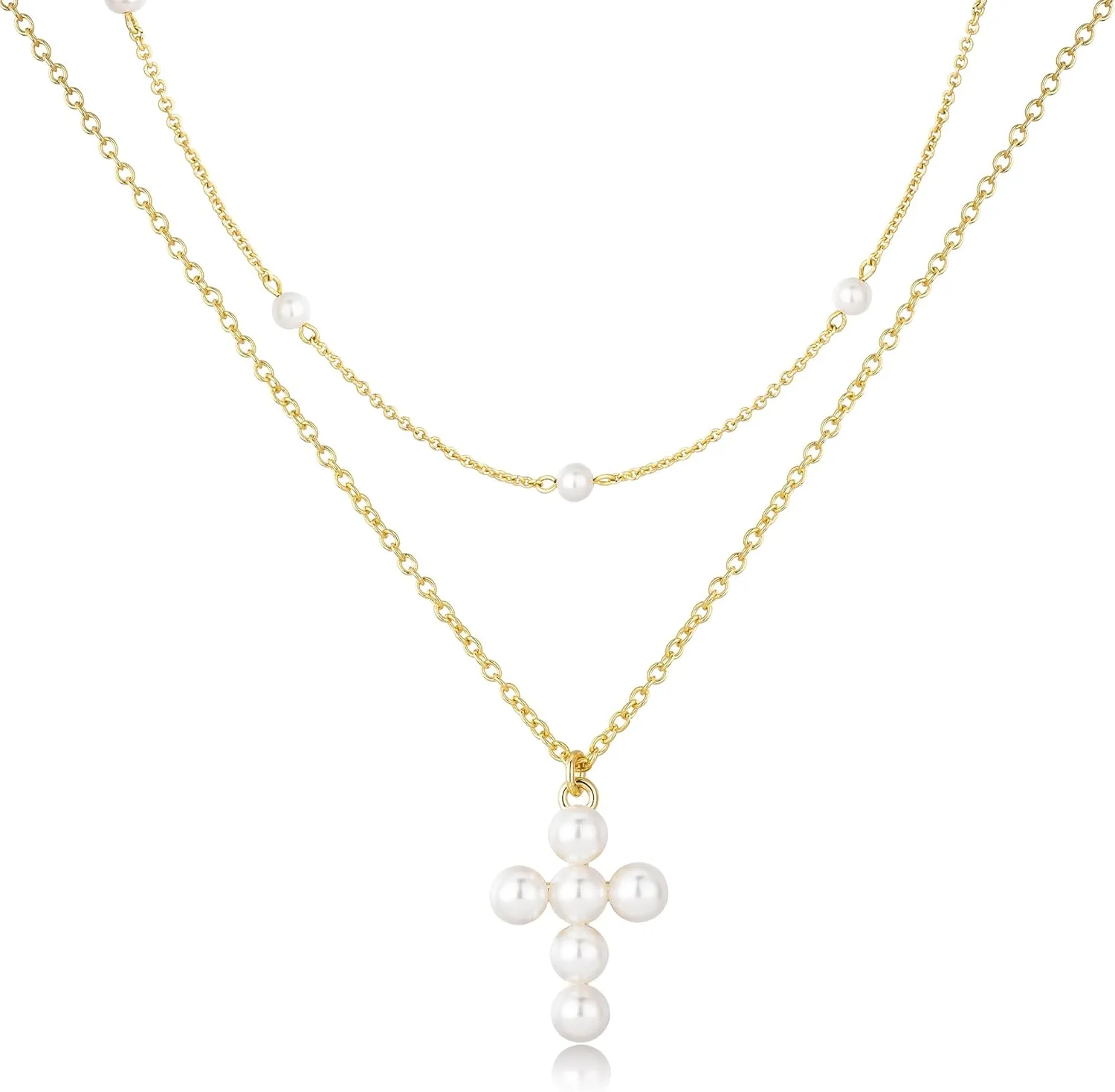 Pearl Necklace for Women Trendy,14k Gold Plated Necklace Dainty Wedding Necklace Small Cute Choker Necklaces Beaded Lariat Drop Vintage Waterproof Jewelry for Womens mom Gold Jewelry Fashion Gifts