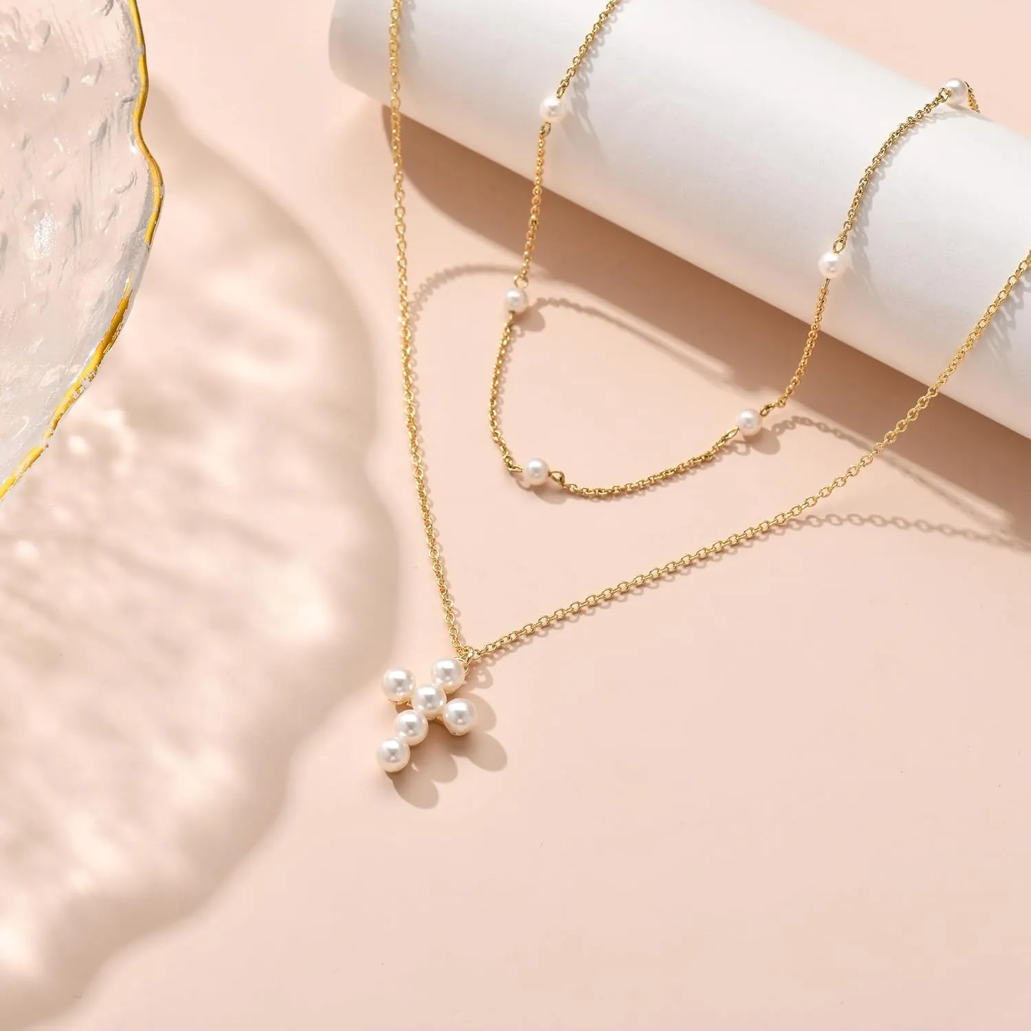 Pearl Necklace for Women Trendy,14k Gold Plated Necklace Dainty Wedding Necklace Small Cute Choker Necklaces Beaded Lariat Drop Vintage Waterproof Jewelry for Womens mom Gold Jewelry Fashion Gifts