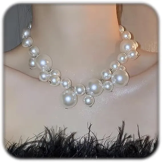 Pearl Necklaces for Women Girls Chunky Pearl Choker Necklace Statement Big Pearl Necklace For Bride Wedding Party Jewelry Gifts