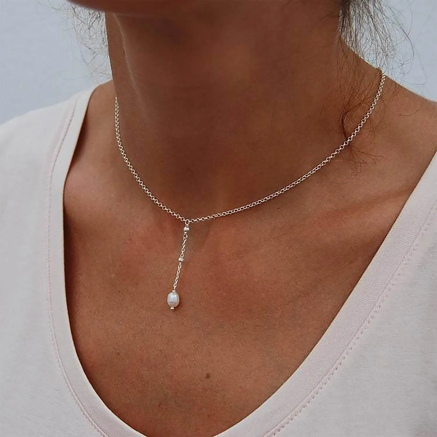 Pearl Y Lariat Necklace Long Pearl Lariat Necklaces Gold Pearl Pendant Necklace Single Pearl Choker Necklace Pearl Y Drop Necklace Chain Jewelry for Women