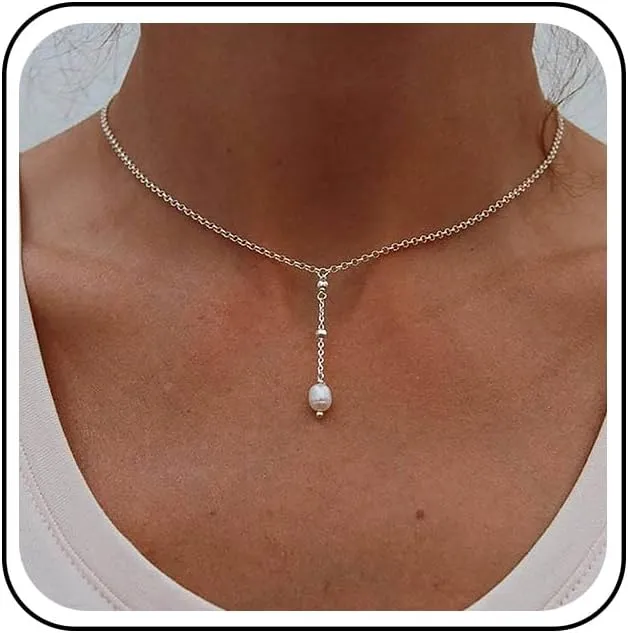 Pearl Y Lariat Necklace Long Pearl Lariat Necklaces Gold Pearl Pendant Necklace Single Pearl Choker Necklace Pearl Y Drop Necklace Chain Jewelry for Women