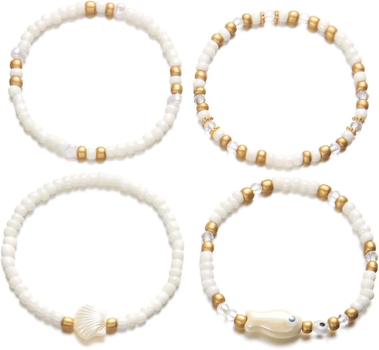 Pingyongchang Boho Ceramic Fish Beaded Bracelets Set Shell Summer Beach Bracelets Handmade Seashell Stretch Stackable Bracelets Jewelry Accessories Gifts for Women