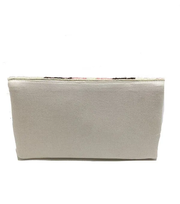Pink Cream Leopard Beaded Clutch