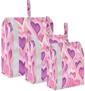 Pink Purple Hearts Packing Cubes for Suitcases 3 Set Compression Lightweight Luggage Packing Organizers for Carry on Suitcase Travel Accessories Luggage Organizer Bags Set