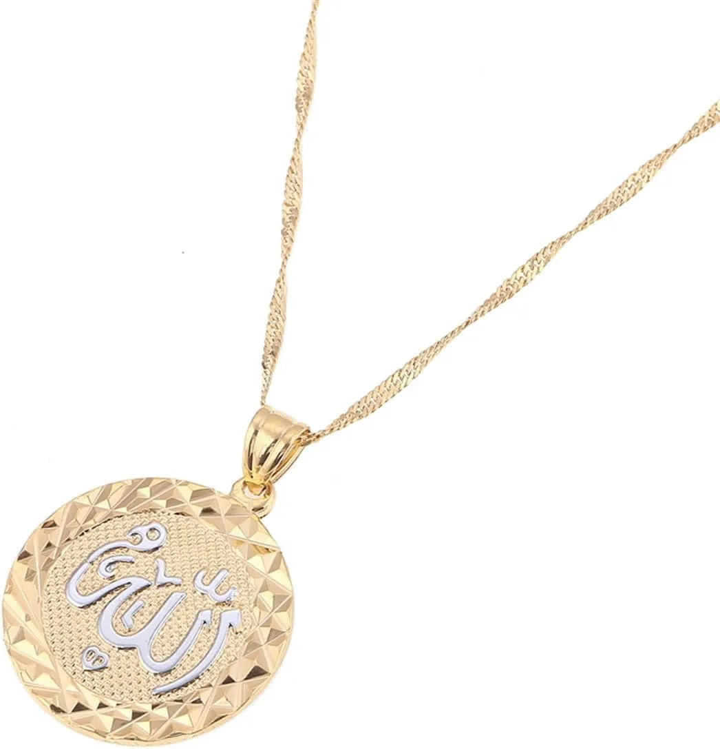 Platinum 24K New Islamic Allah Pendant Charms Choker Necklace Religious Muslim Jewelry