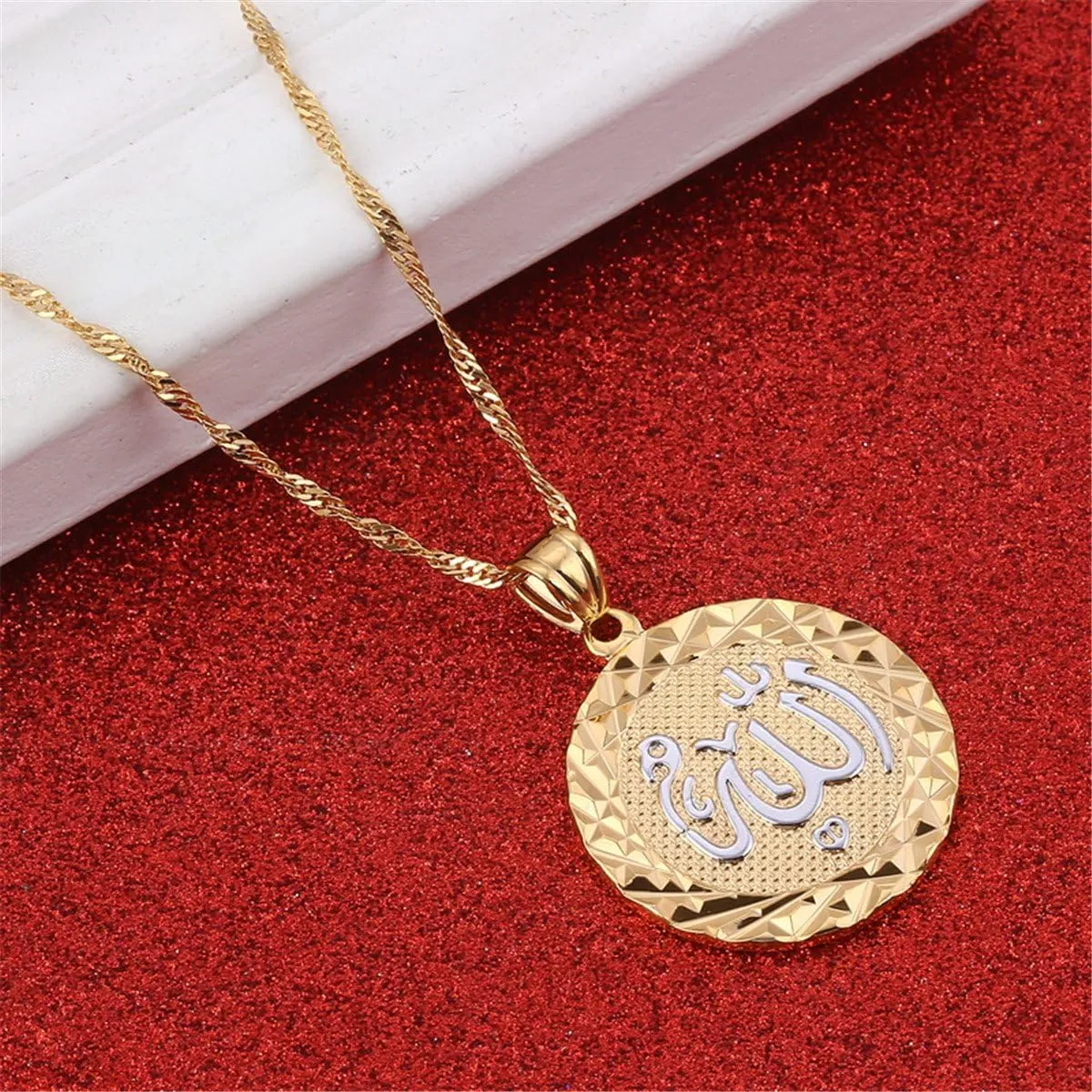 Platinum 24K New Islamic Allah Pendant Charms Choker Necklace Religious Muslim Jewelry