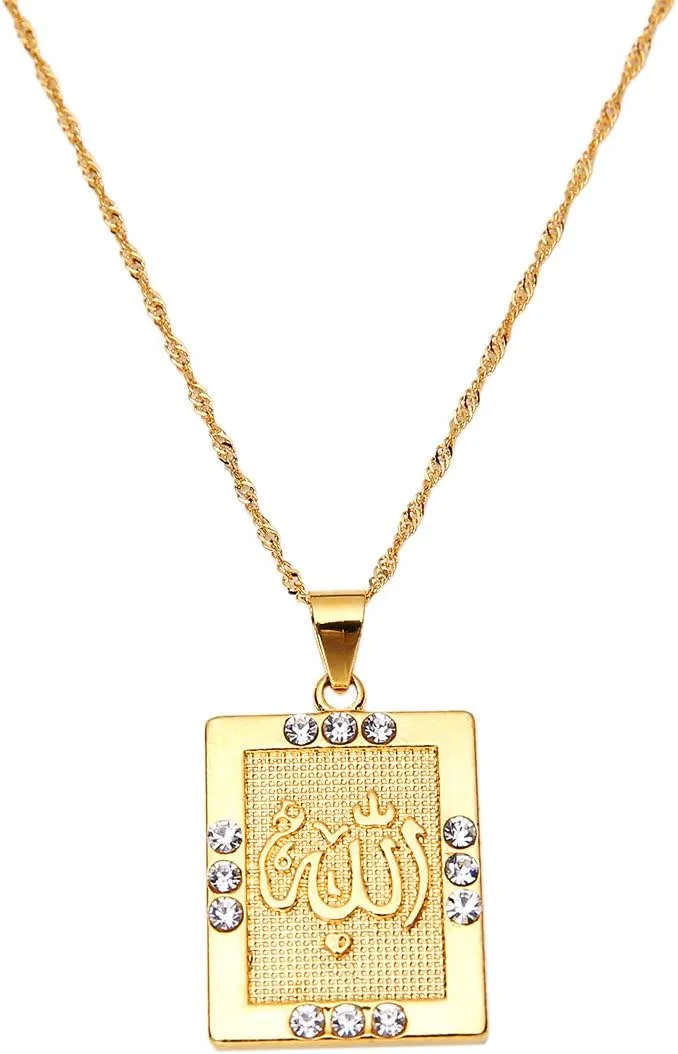 Platinum 24K New Islamic Allah Pendant Charms Choker Necklace Religious Muslim Jewelry