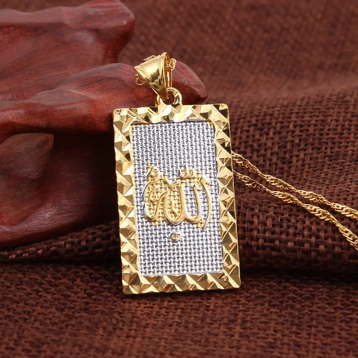 Platinum 24K New Islamic Allah Pendant Charms Choker Necklace Religious Muslim Jewelry