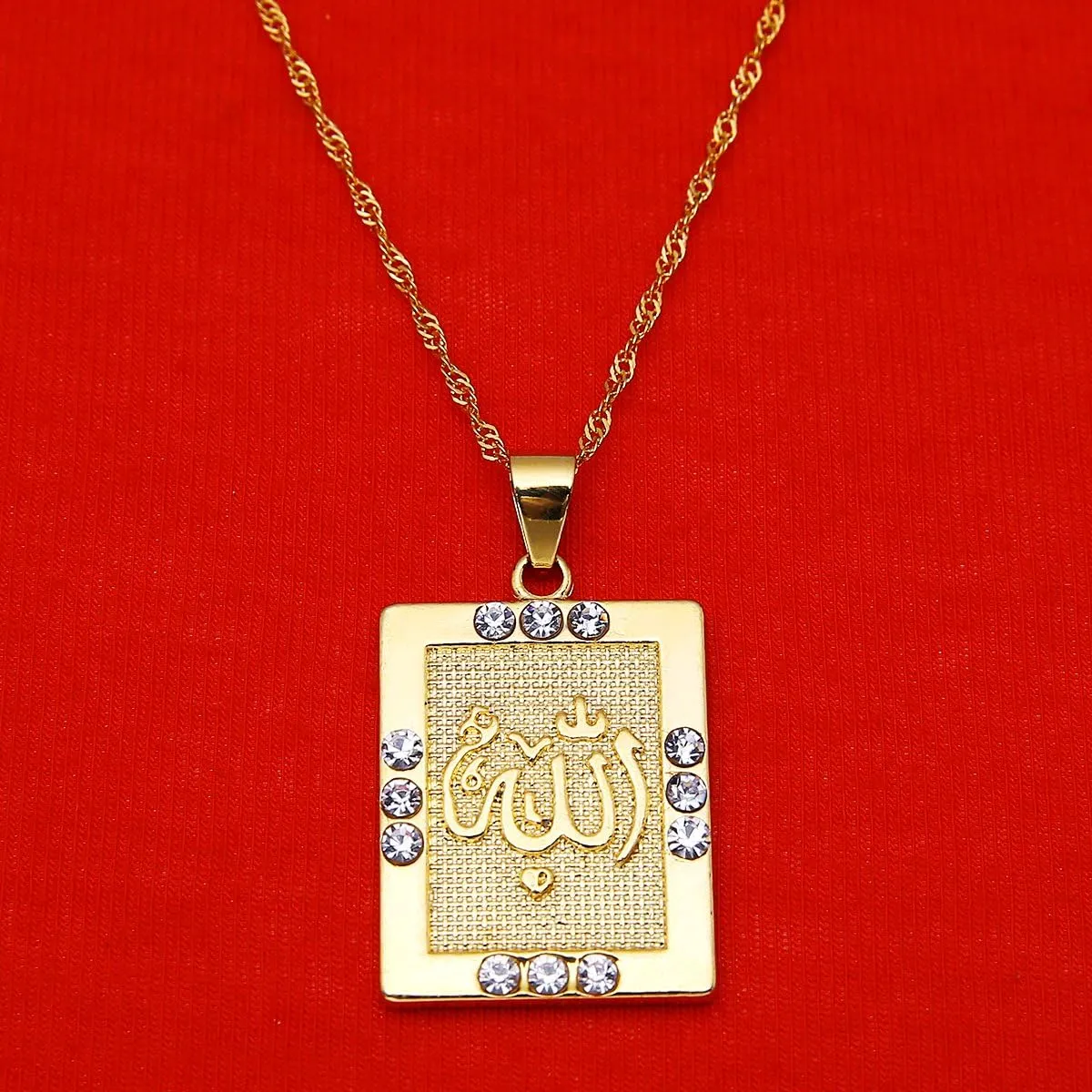 Platinum 24K New Islamic Allah Pendant Charms Choker Necklace Religious Muslim Jewelry