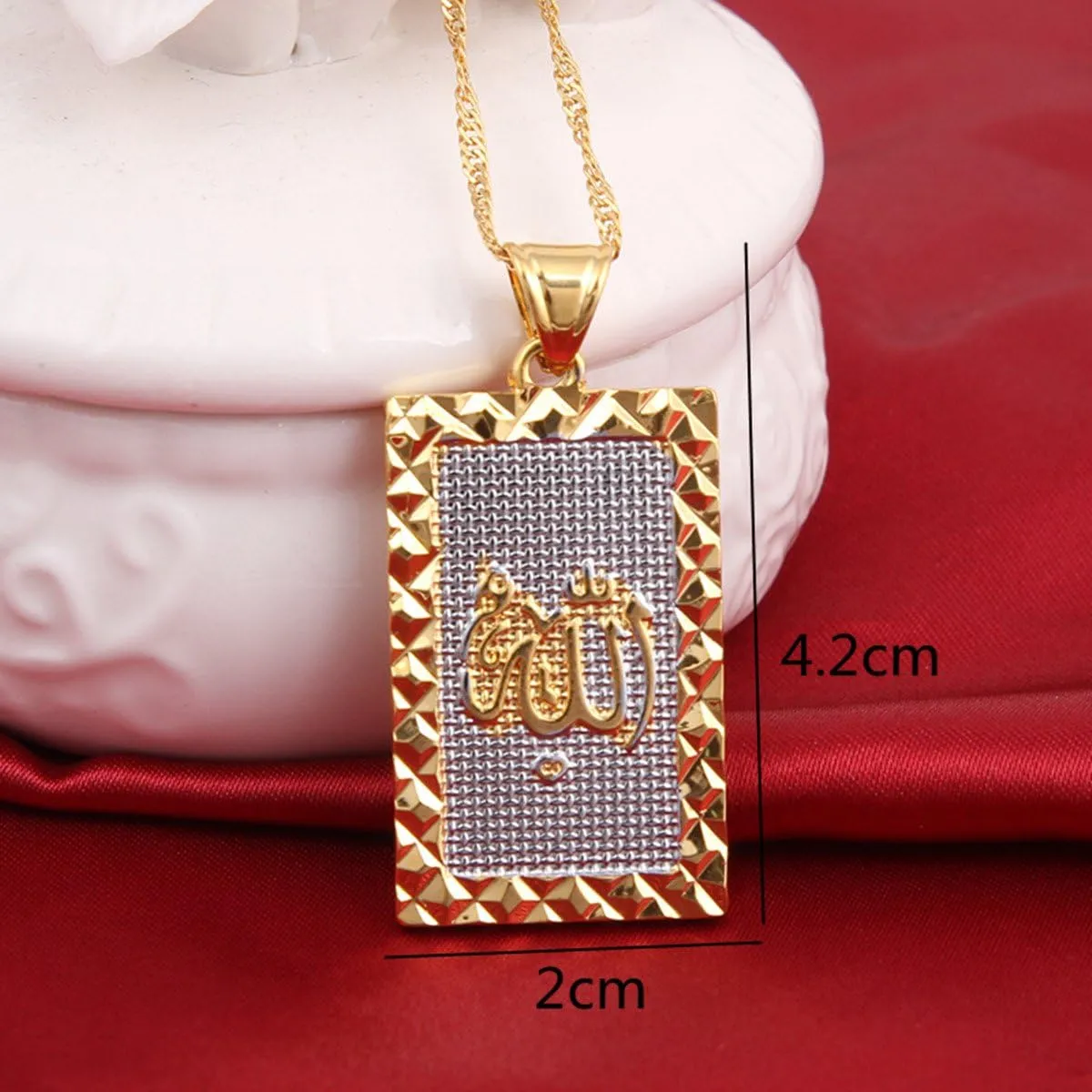 Platinum 24K New Islamic Allah Pendant Charms Choker Necklace Religious Muslim Jewelry