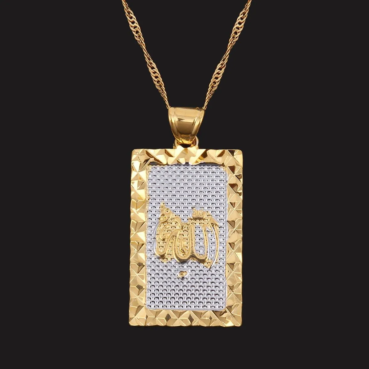 Platinum 24K New Islamic Allah Pendant Charms Choker Necklace Religious Muslim Jewelry