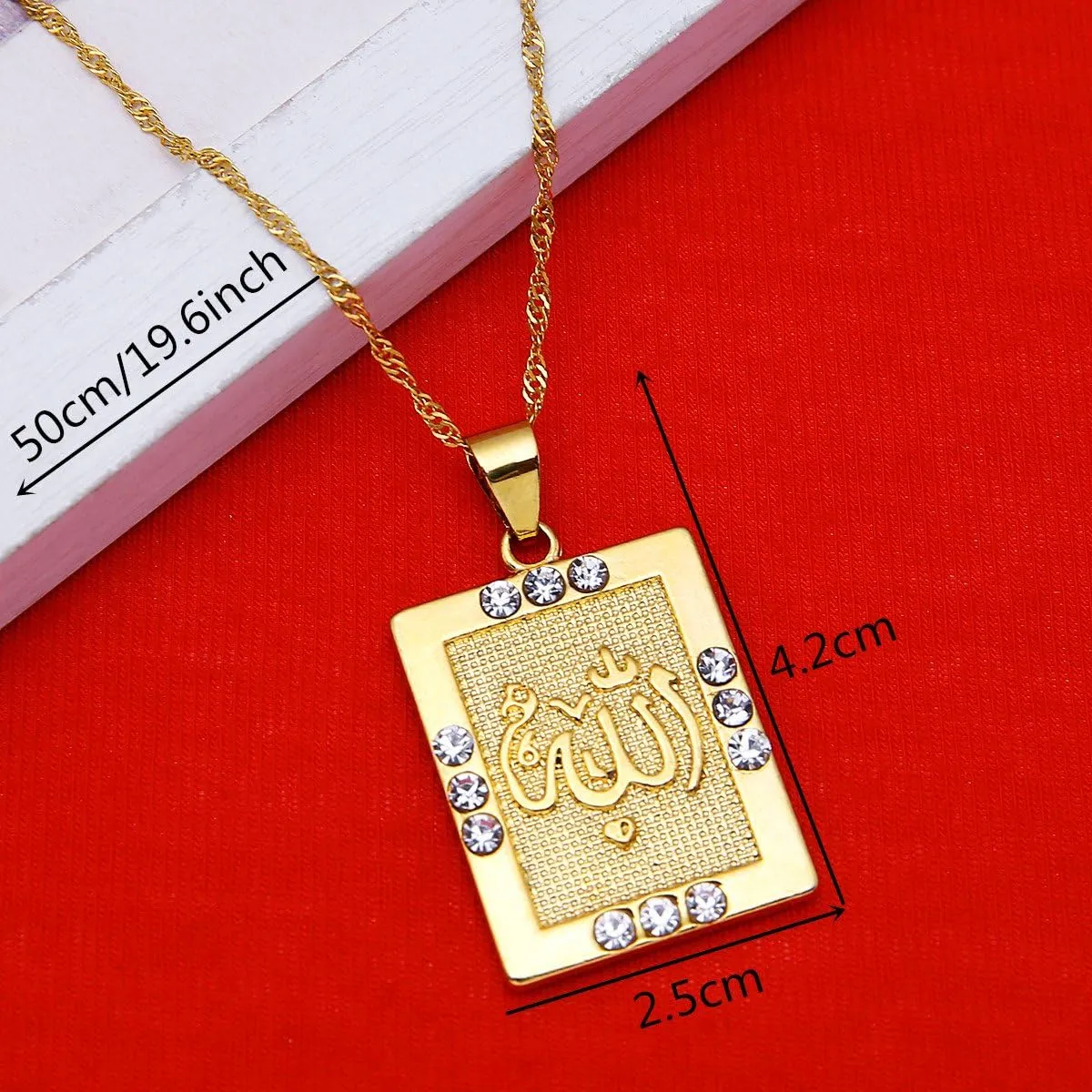 Platinum 24K New Islamic Allah Pendant Charms Choker Necklace Religious Muslim Jewelry