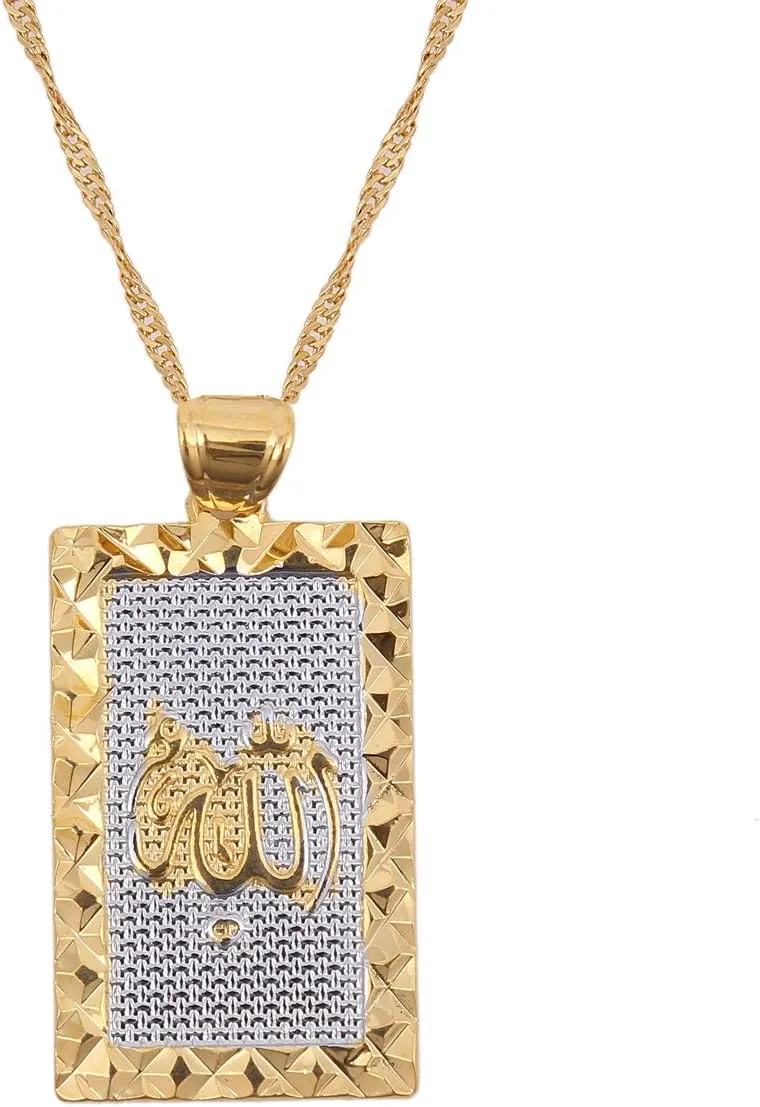 Platinum 24K New Islamic Allah Pendant Charms Choker Necklace Religious Muslim Jewelry