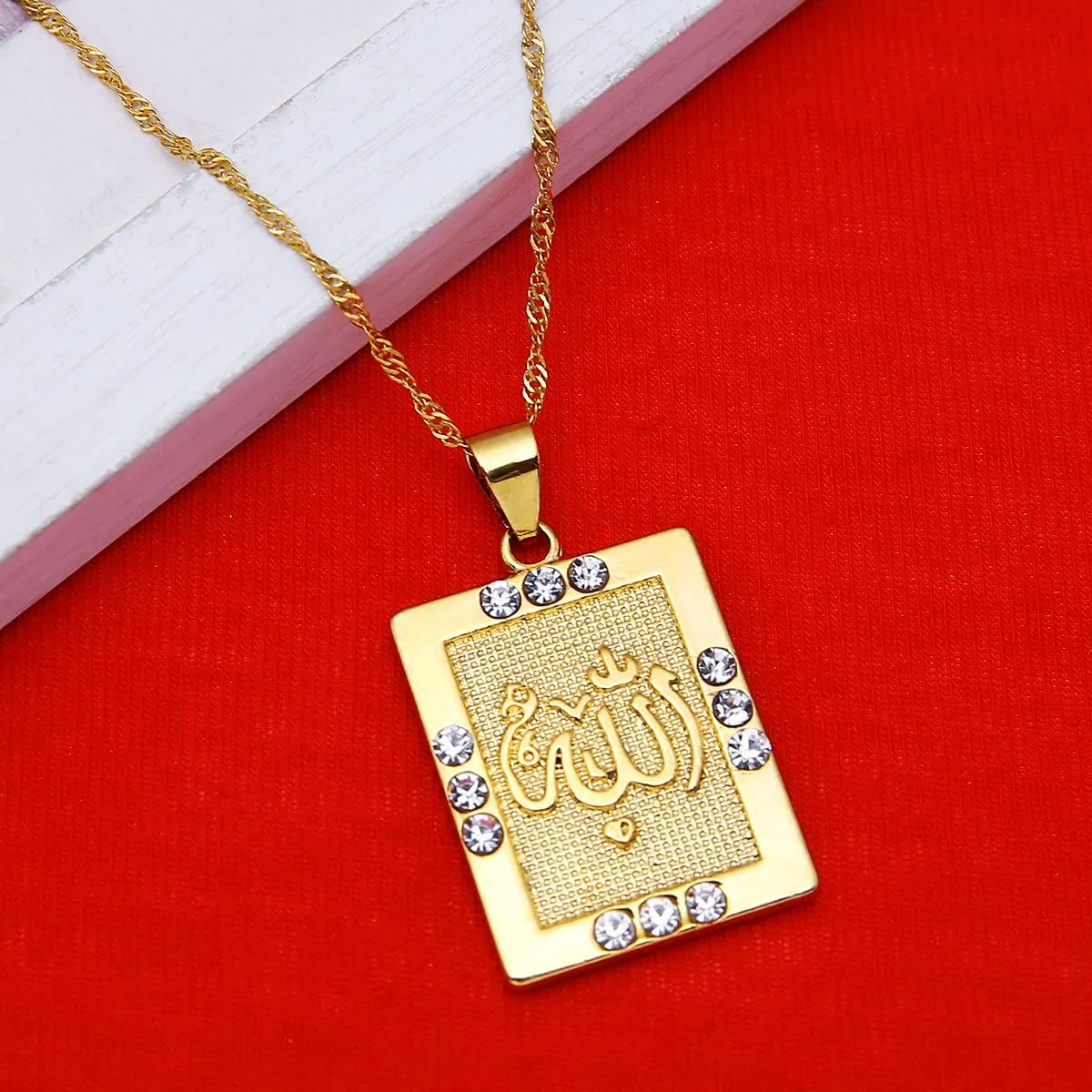 Platinum 24K New Islamic Allah Pendant Charms Choker Necklace Religious Muslim Jewelry