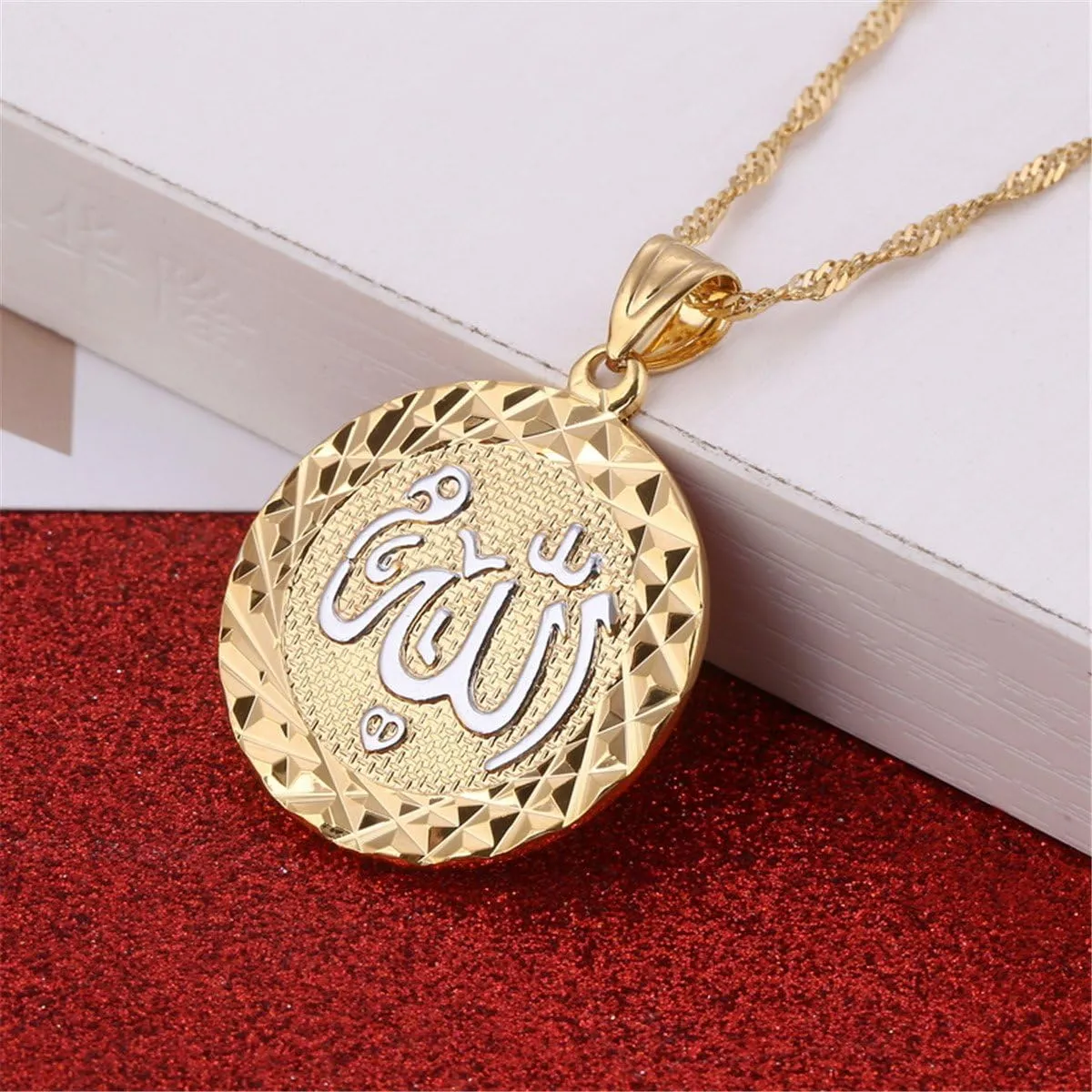 Platinum 24K New Islamic Allah Pendant Charms Choker Necklace Religious Muslim Jewelry