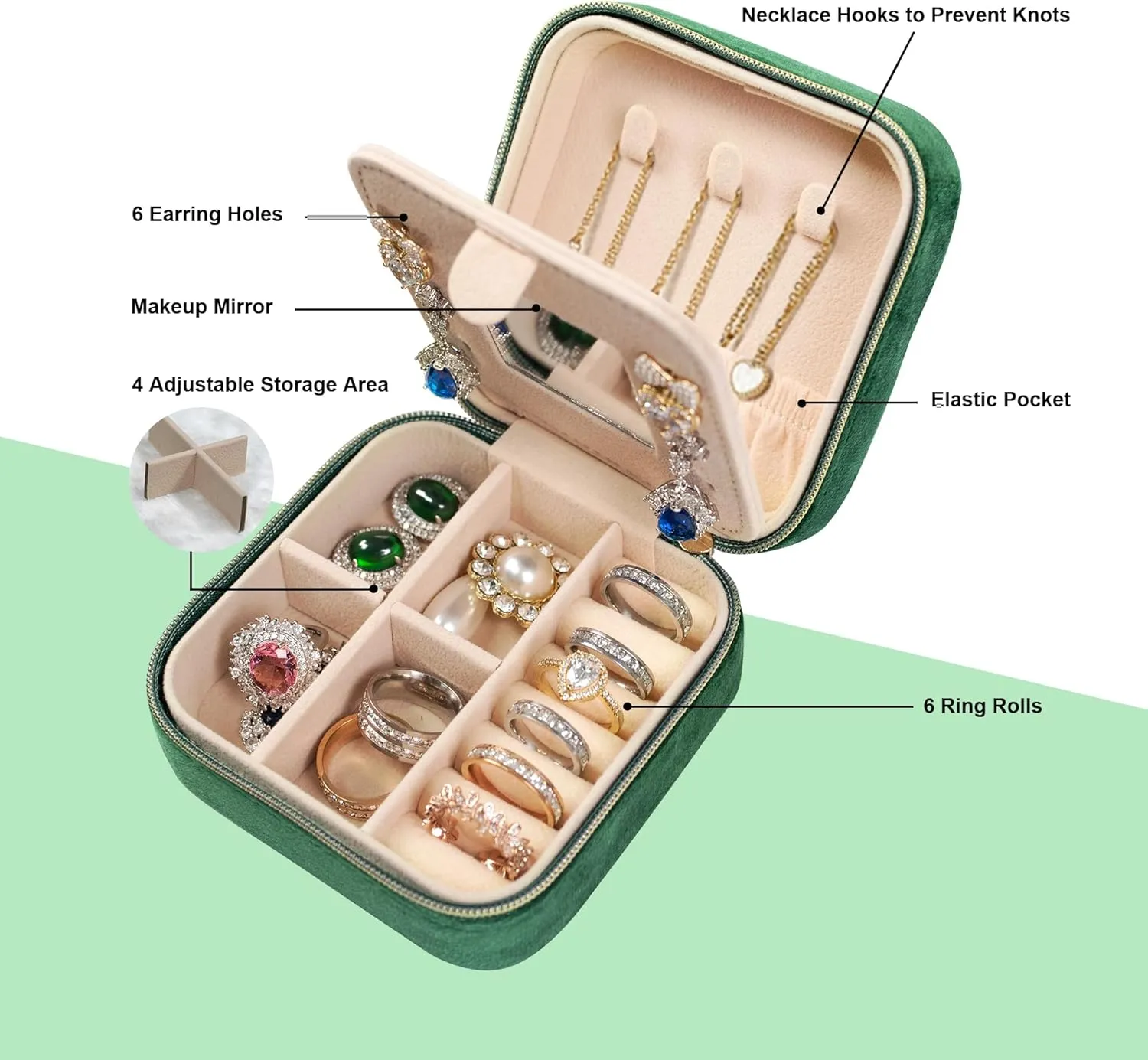Plush Velvet Travel Jewelry Boxes Organizer | Portable Jewelry Case for Women | Earring Organizer with Mirror (Sagittarius)