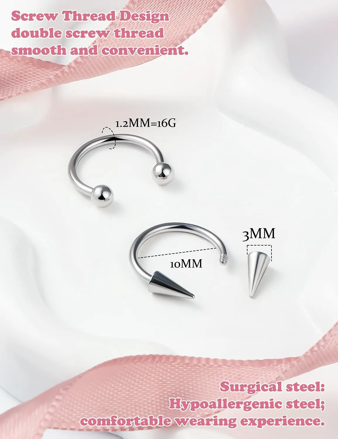 Prjndjw 16g Septum Rings Internally Threaded Surgical Steel Septum Jewelry Lip Rings Hoop Labret Jewelry Horseshoe Earrings Daith Piercing Jewelry for Women Men External thread Septum hoop