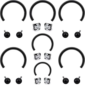 Prjndjw 16g Septum Rings Internally Threaded Surgical Steel Septum Jewelry Lip Rings Hoop Labret Jewelry Horseshoe Earrings Daith Piercing Jewelry for Women Men External thread Septum hoop